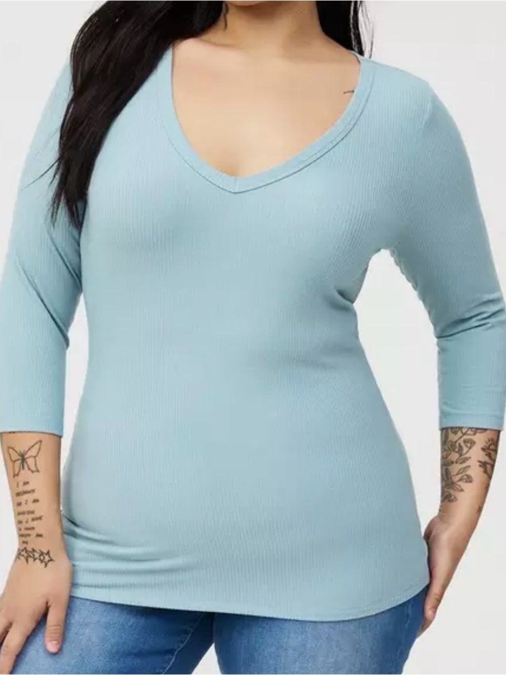 Torrid Supersoft Rib V-Neck 3/4" Sleeve Stone Blue
Top Size Large